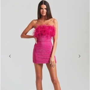 Pink Sequin Feather Dress- small